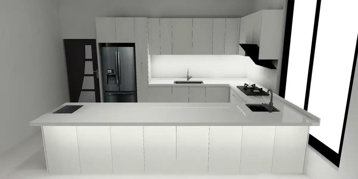 白色廚具3D圖正面全景
