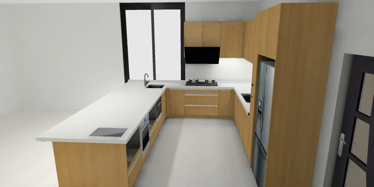 木紋廚具3D圖吧檯側視