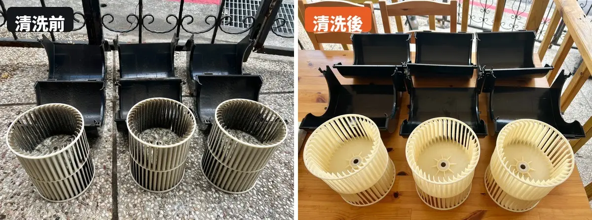 彰化冷氣清洗前後對比 吊隱式冷氣風鼓清洗前後 冷淨億點