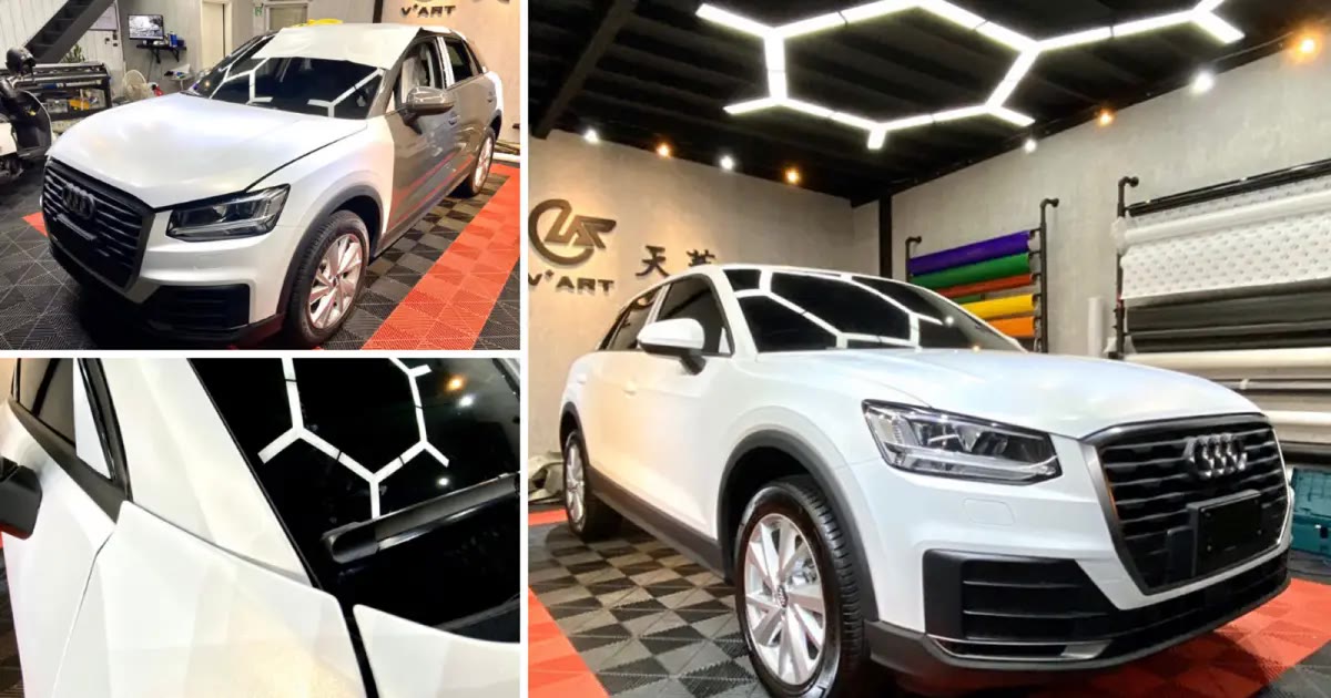 台中改色包膜｜天藝汽車包膜，Audi Q2消光冰霜白3M鑄造膜開箱